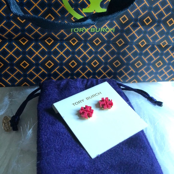 Tory Burch Jewelry - Tory Burch T logo hot pink stud earrings